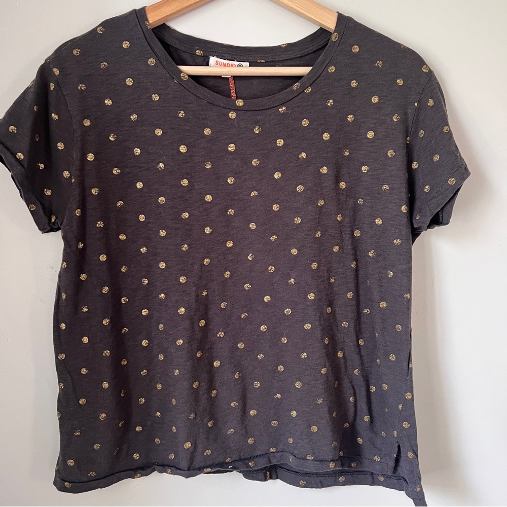 Sundry Gray Relaxed Boxy Tee Polka Dot Womens 0 100% Pima Cotton